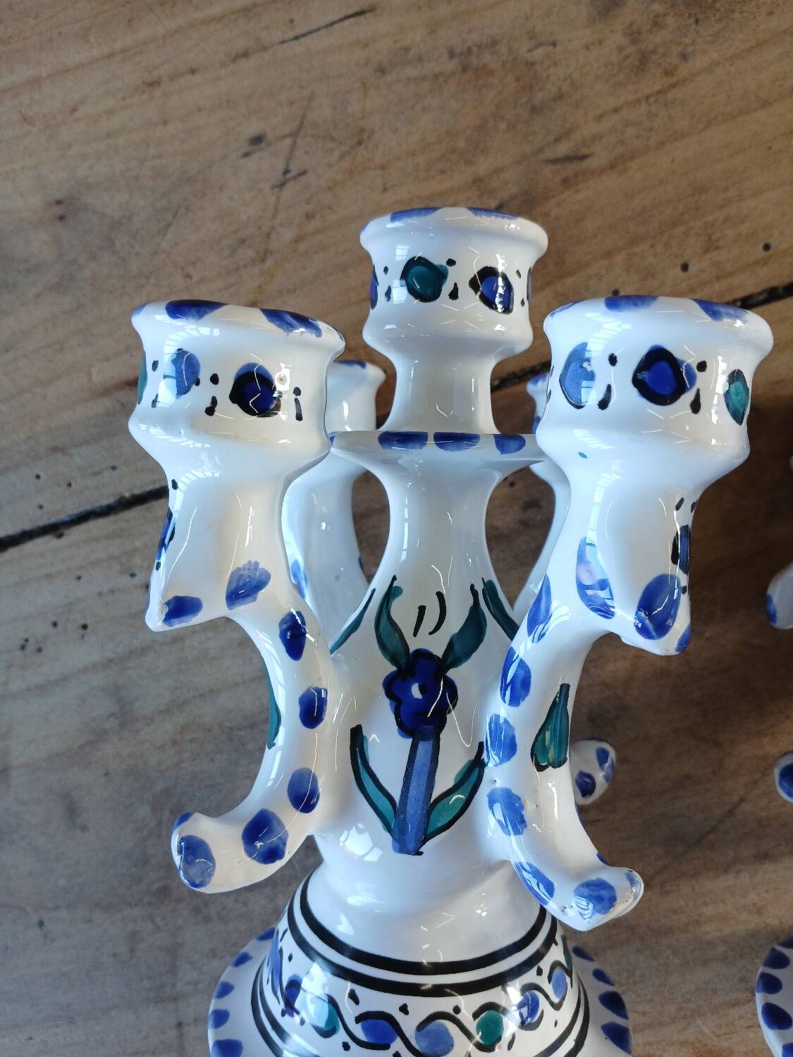 Pair of Tunisian ceramic candlesticks