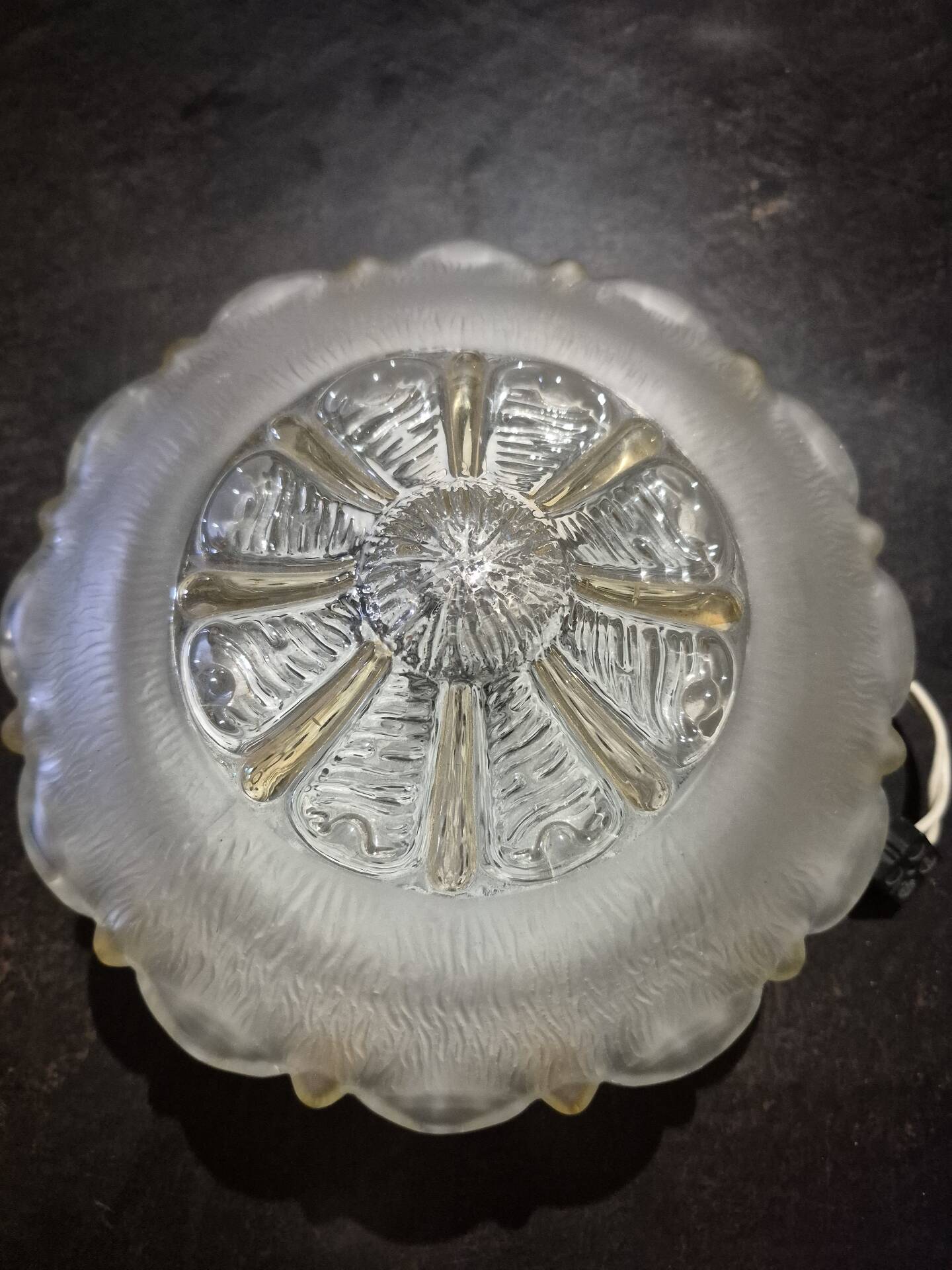 Wall ceiling lamp ø 21 cm frosted and amber glass 1960s moulded