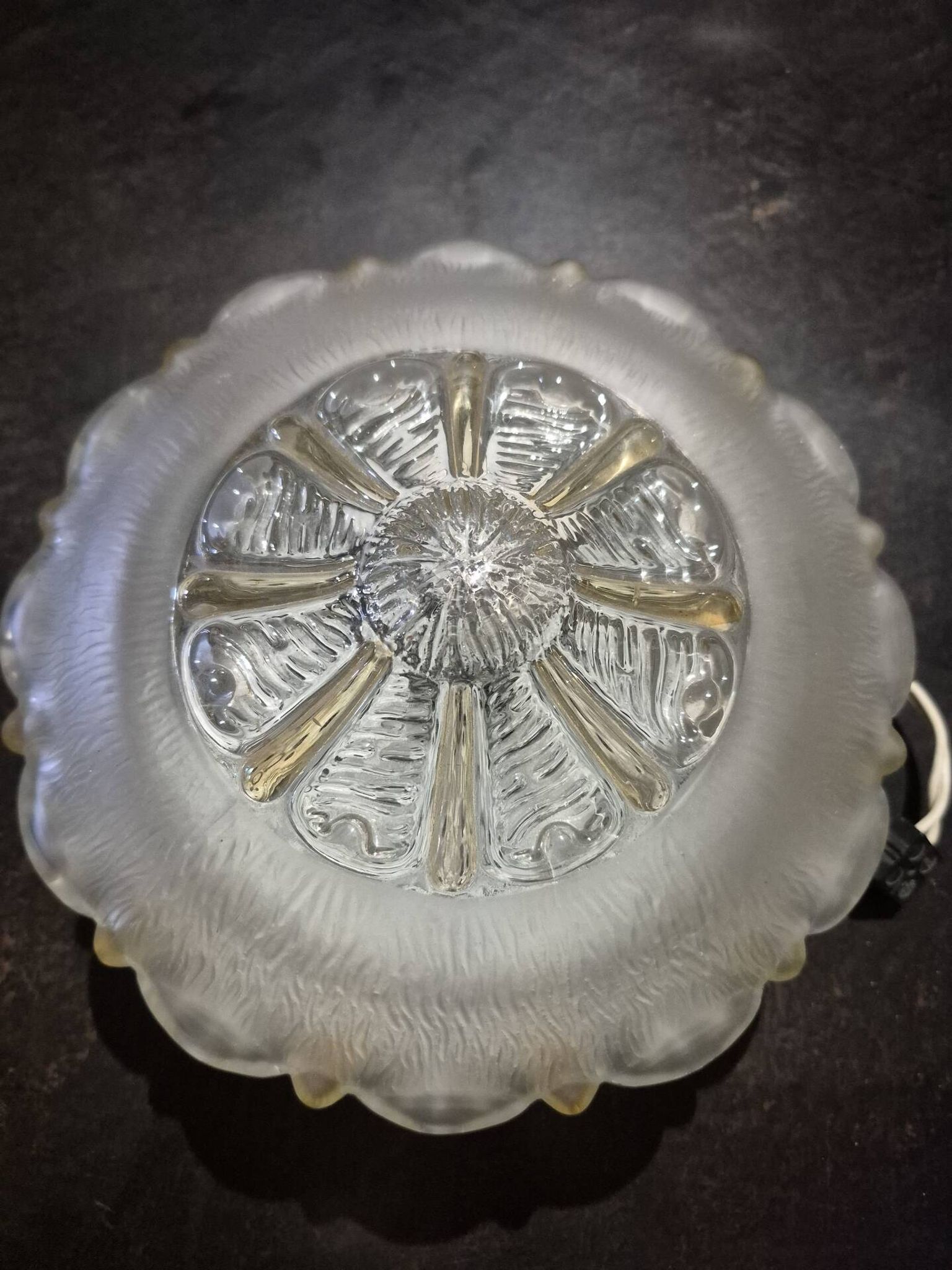Wall ceiling lamp ø 21 cm frosted and amber glass 1960s moulded
