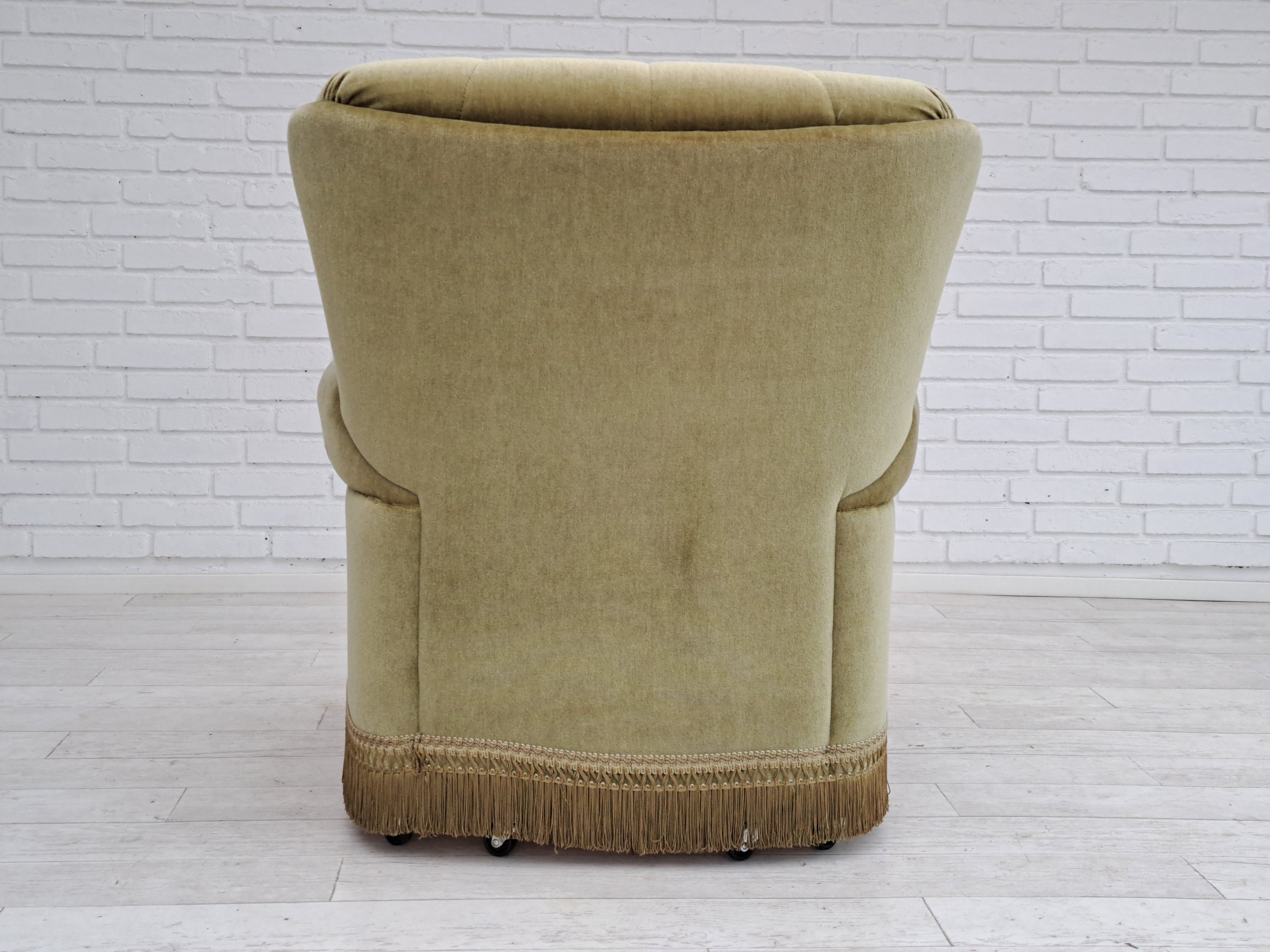 Danish velour armchair, original condition, beech wood, 80s