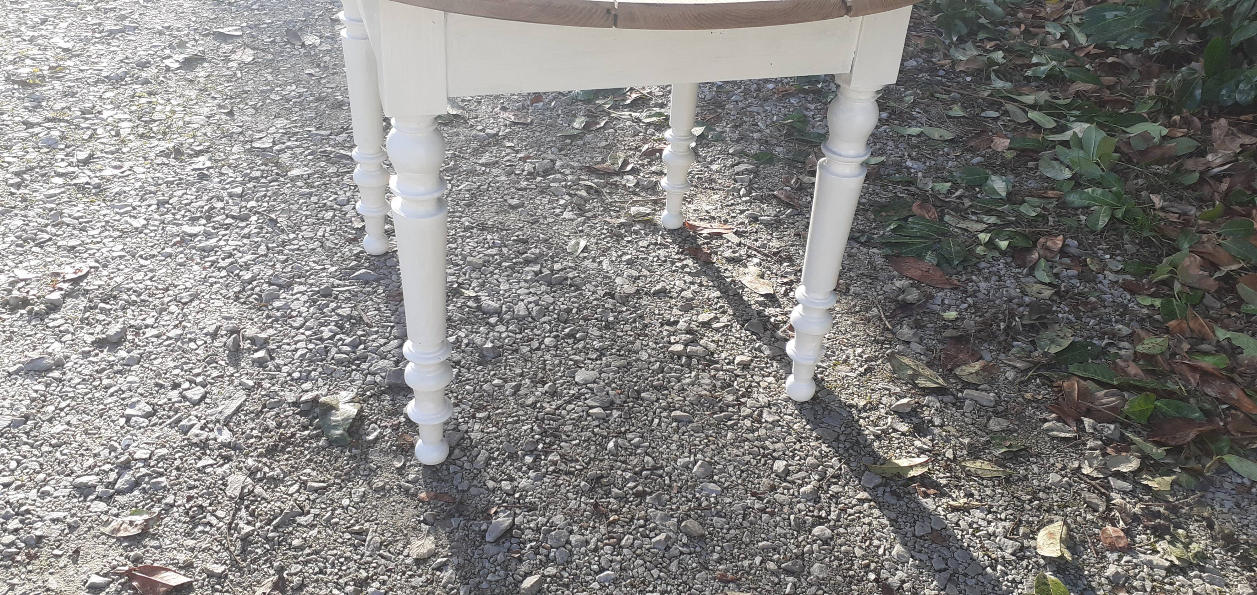 Louis Philippe style table felling solid oak wood brut white