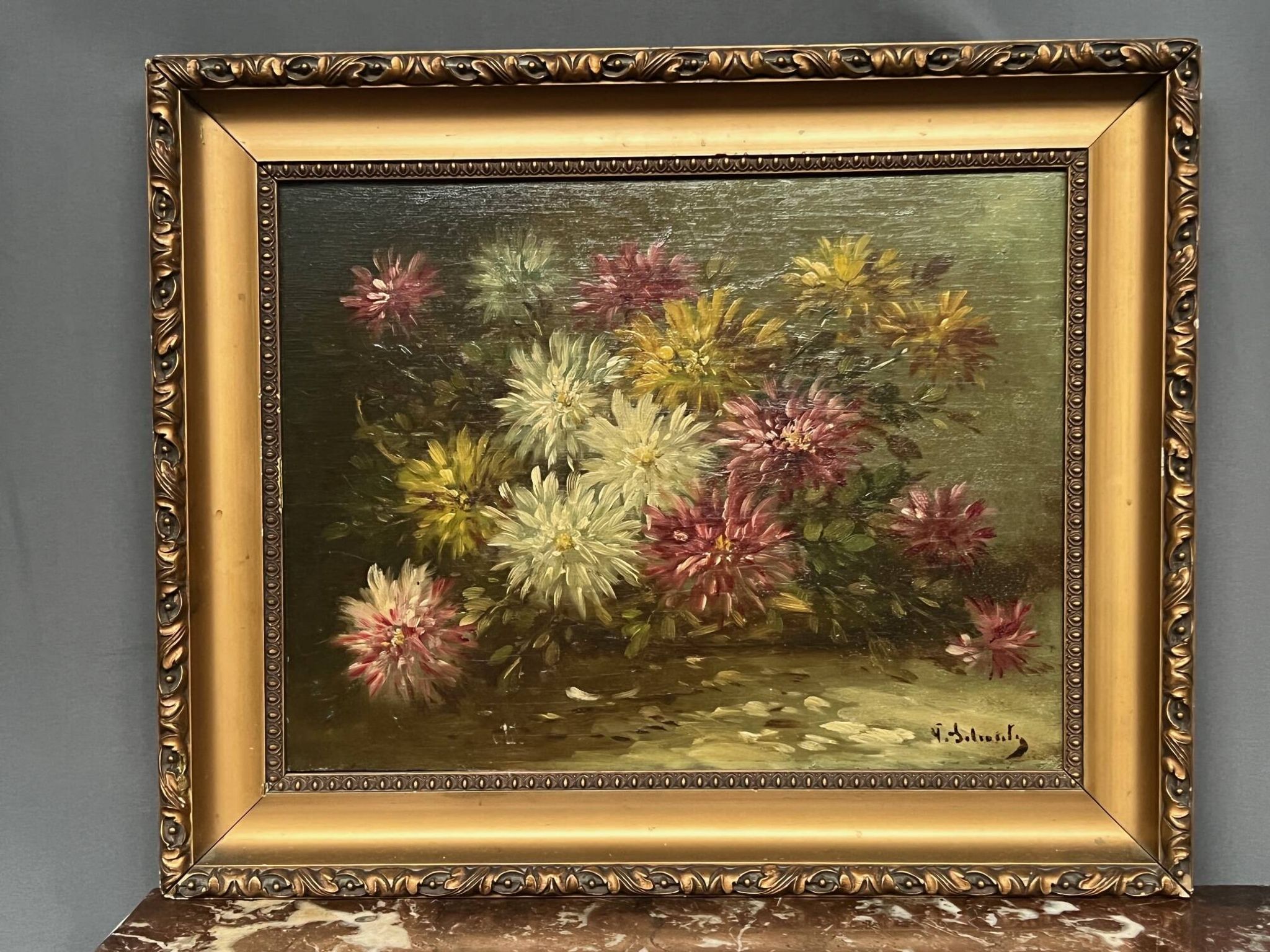Paul Henry Schouten "Still Life with Flowers". Oil on wood panel.