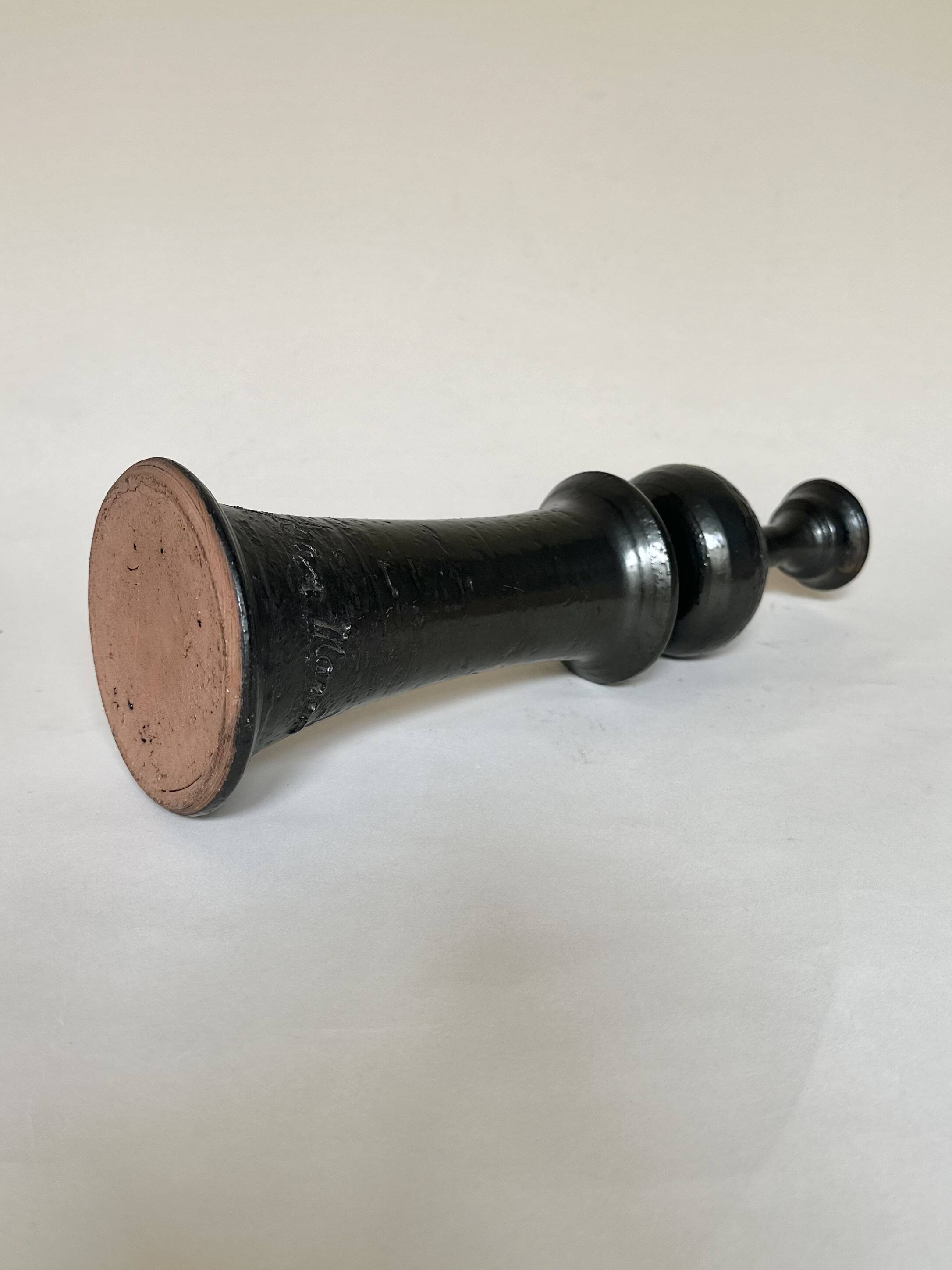 Black ceramic candlestick Jean Marais Vallauris