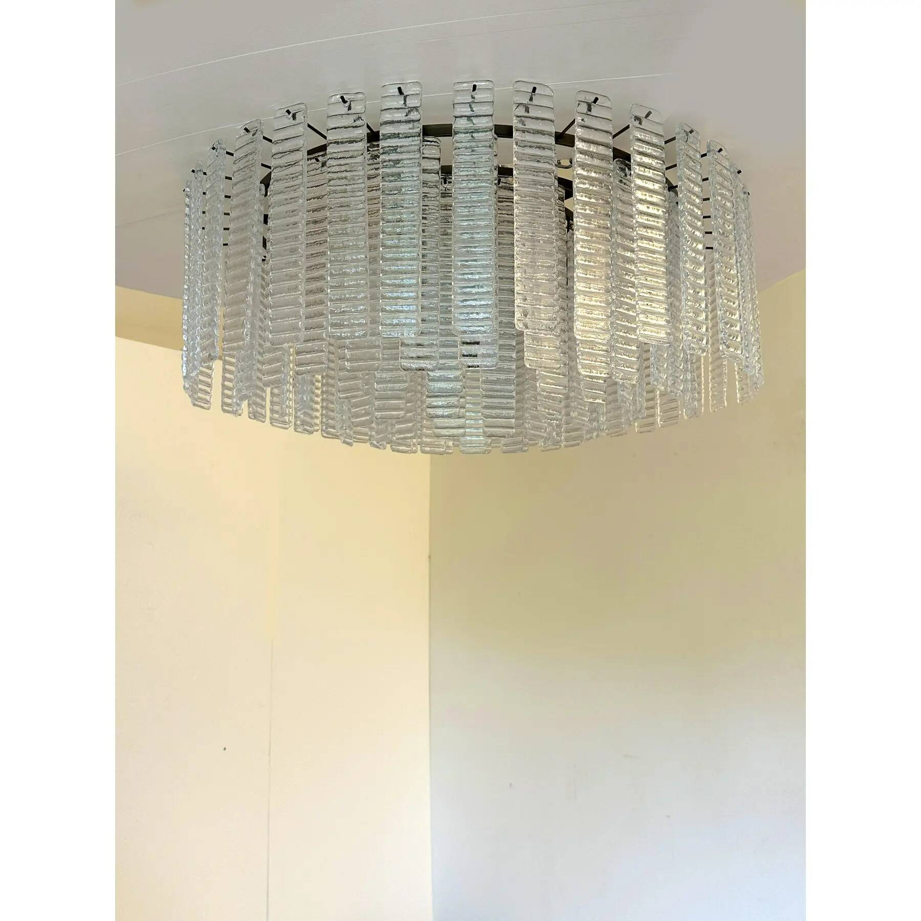 Contemporary Modern Clear Strips “Listelli” Murano Glass Burnish Flush Moun