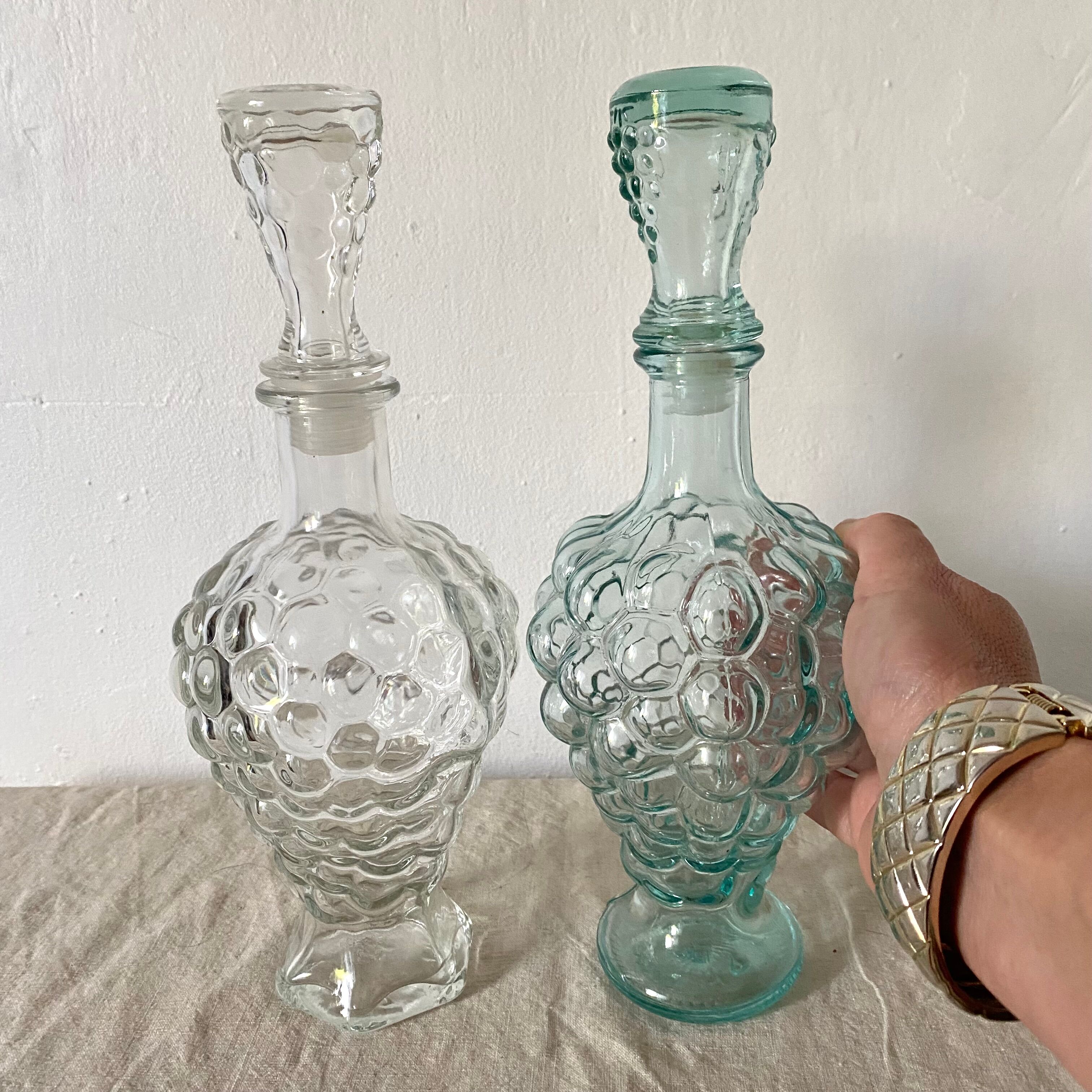 Set of 2 vintage grape glass carafes