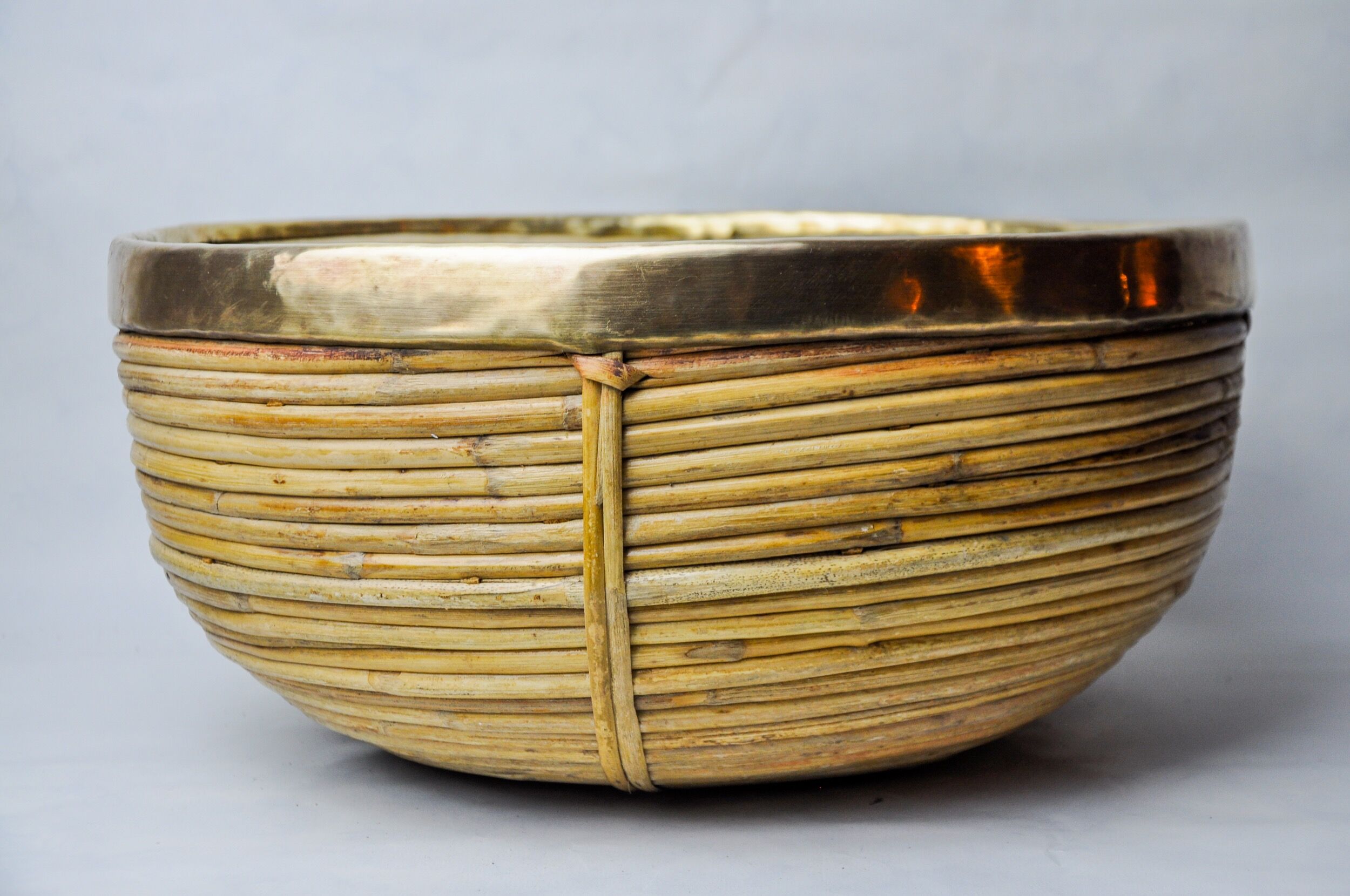 Rattan and brass basket, Italy, 1970