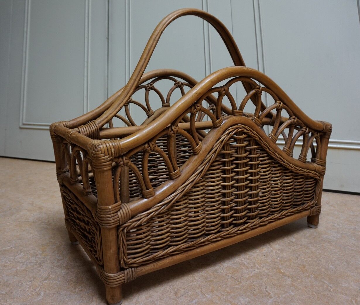 Mid-century italian french riviera bamboo & rattan magazine rack, 1960s