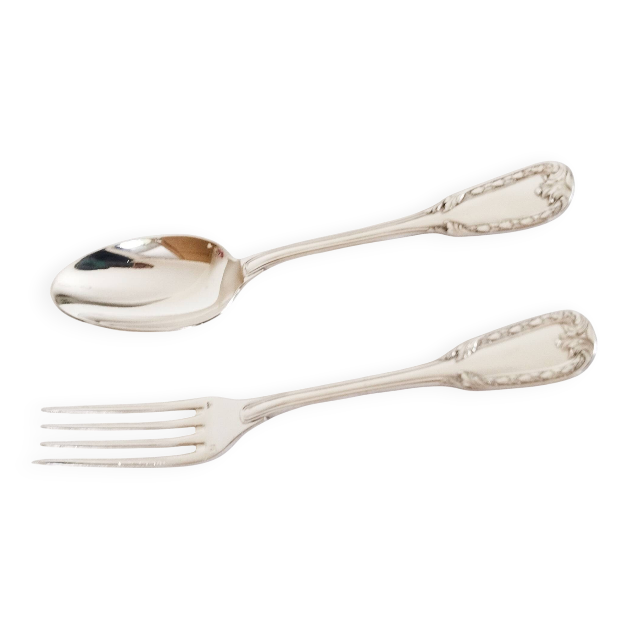 Silver cutlery, 1 fork and 1 spoon, Orfévrerie Saint Médard