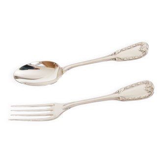 Silver cutlery, 1 fork and 1 spoon, Orfévrerie Saint Médard