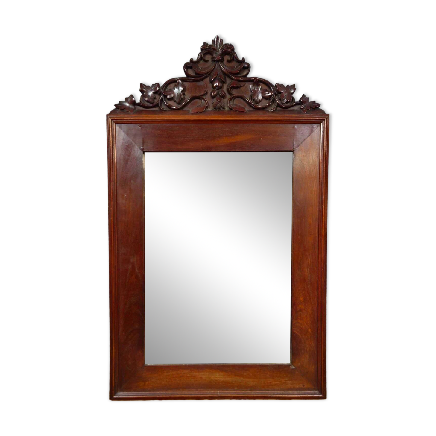 19th-century carved mahogany mirror – Leaf decoration – Napoleonic III period