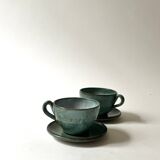 Handmade and signed glazed ceramic coffee cups, circa 1950.