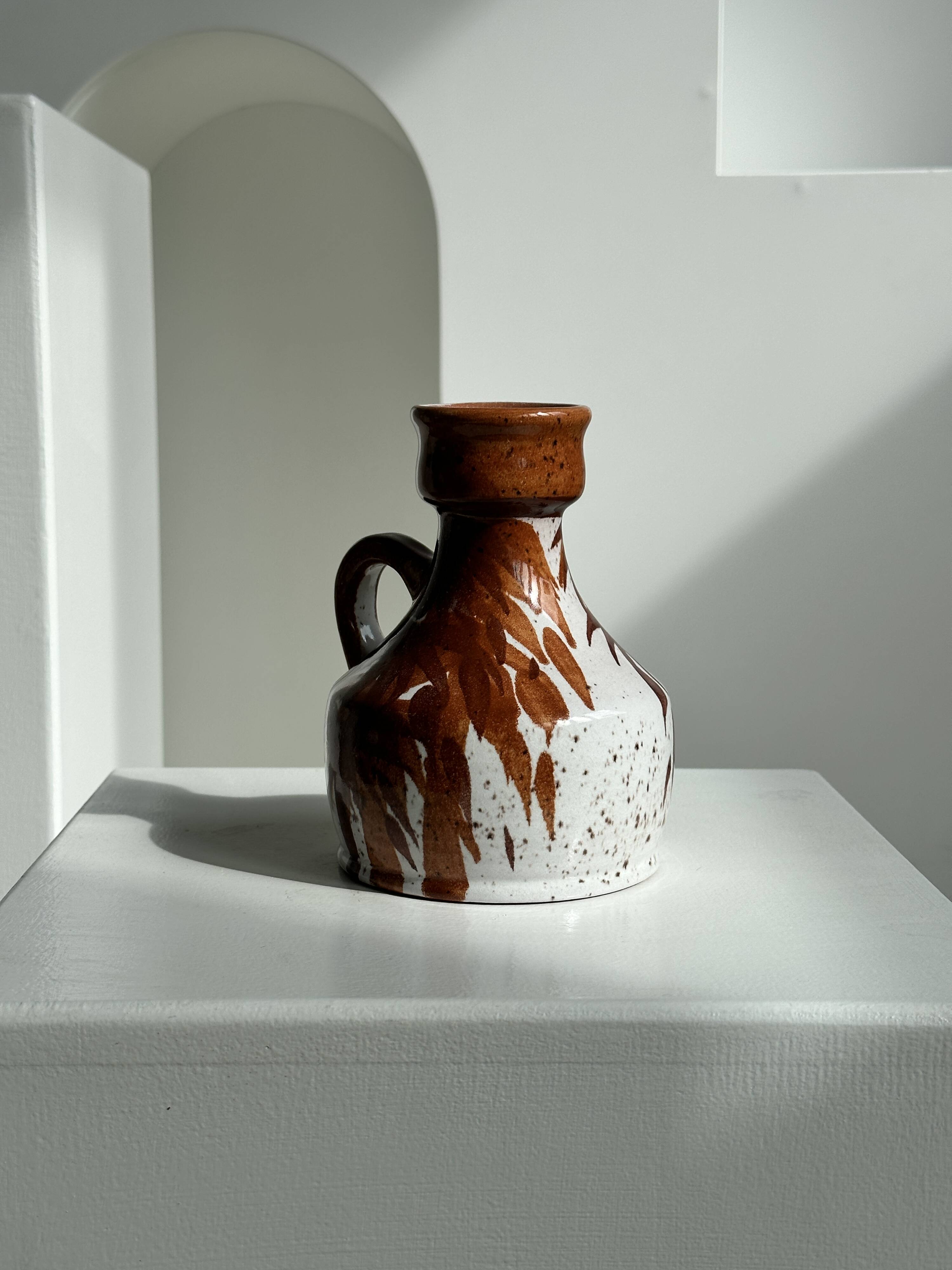 Small white and brown vase or pitcher West Germany H:15cm D:10.5cm