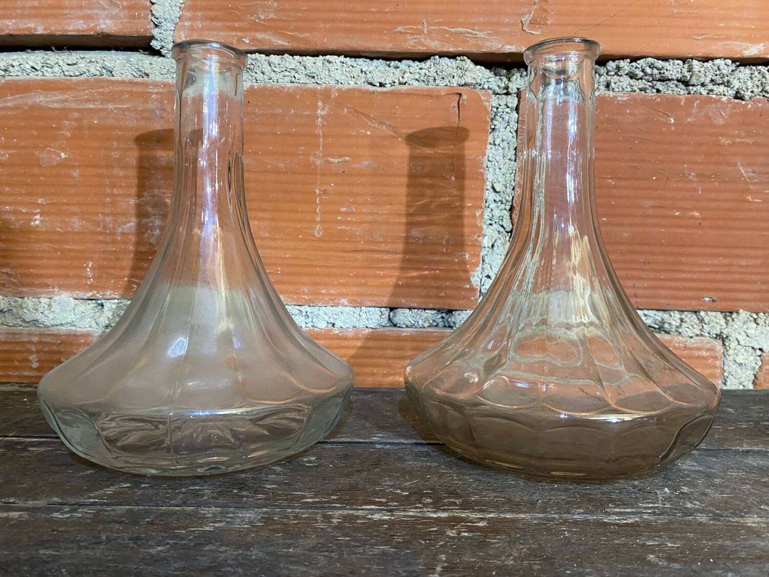 Pair of Vintage Moulded Glass Wine Decanters