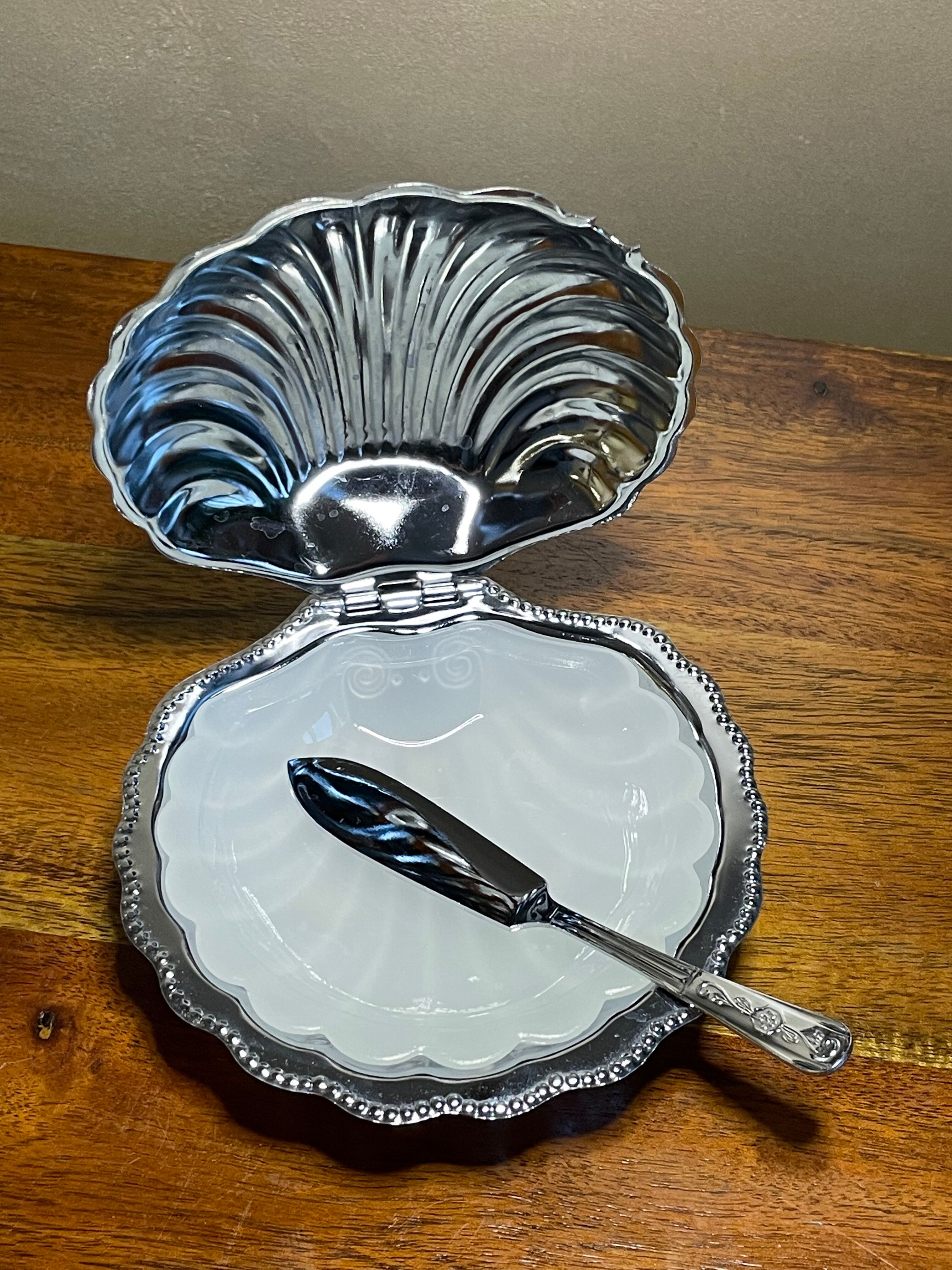 Butter, caviar cup shell Scallops silver metal