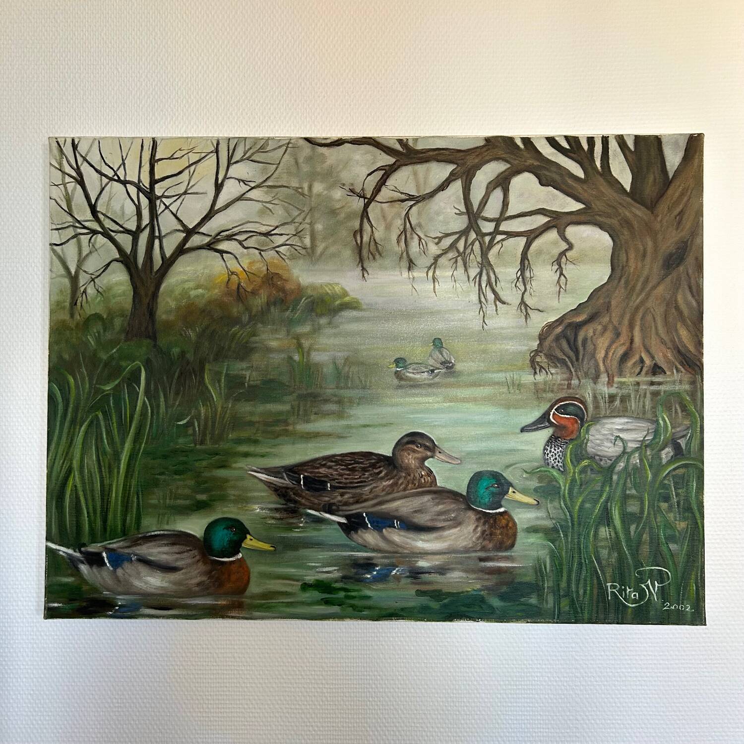 Painting of ducks in autumn