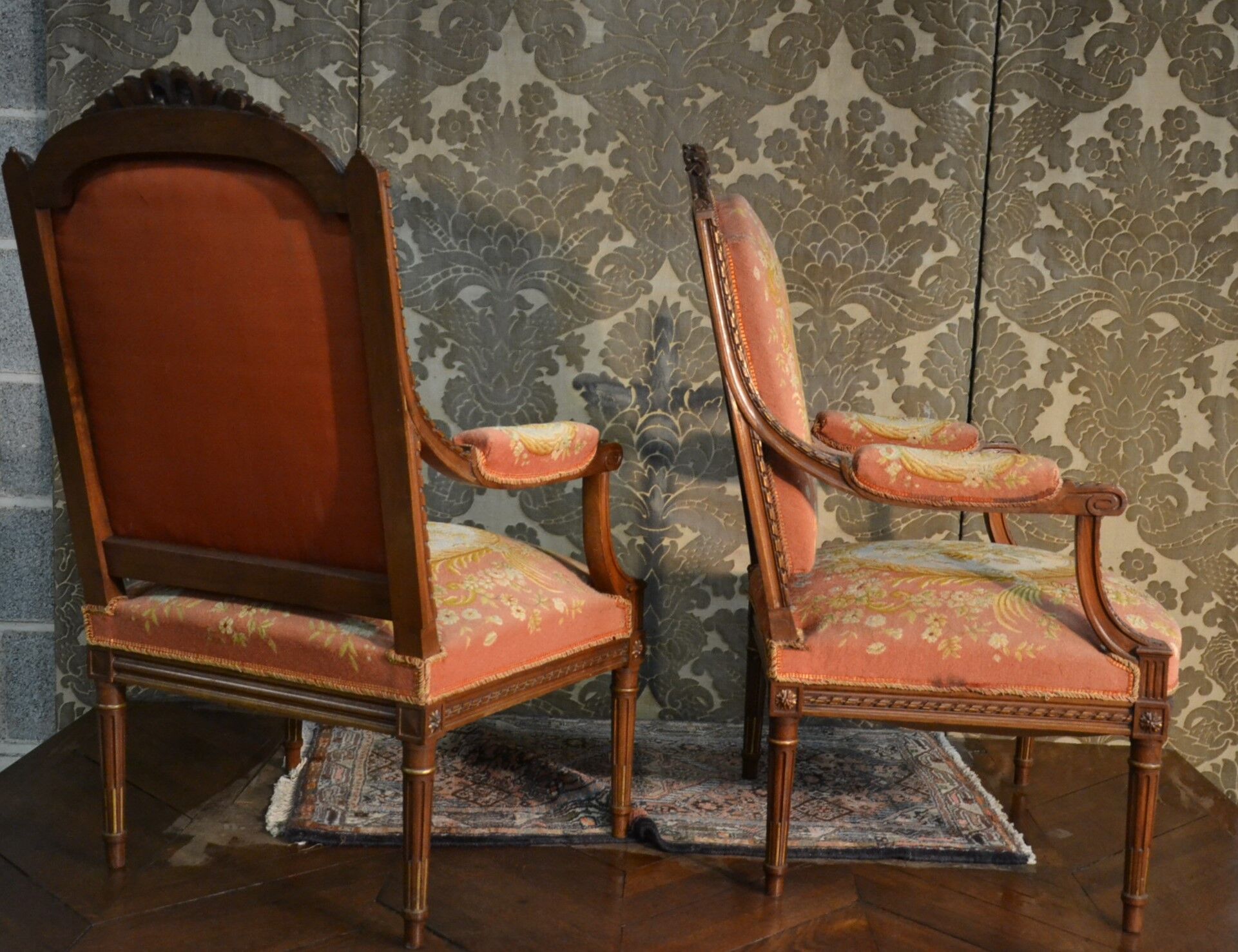 Pair of Louis XVI Style Armchairs in Walnut