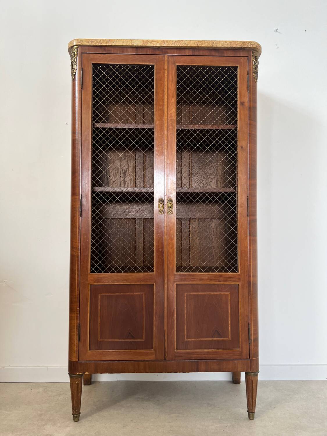 Old display case library with wire mesh from the Napoleon III period, late 19th century