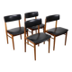 Set of 4 Scandinavian chairs in teak and black faux leather – 1960s