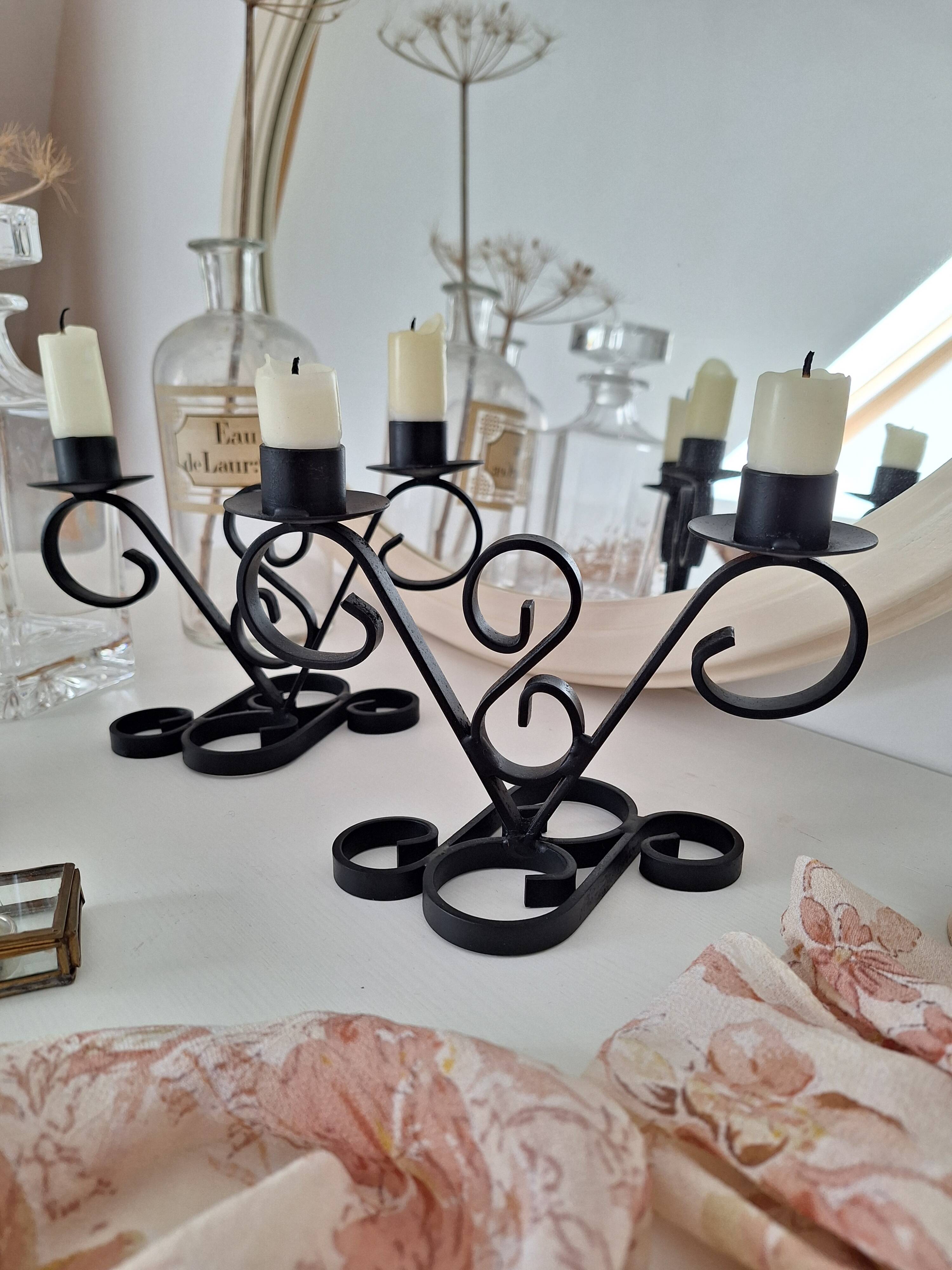 Vintage black wrought iron candlestick