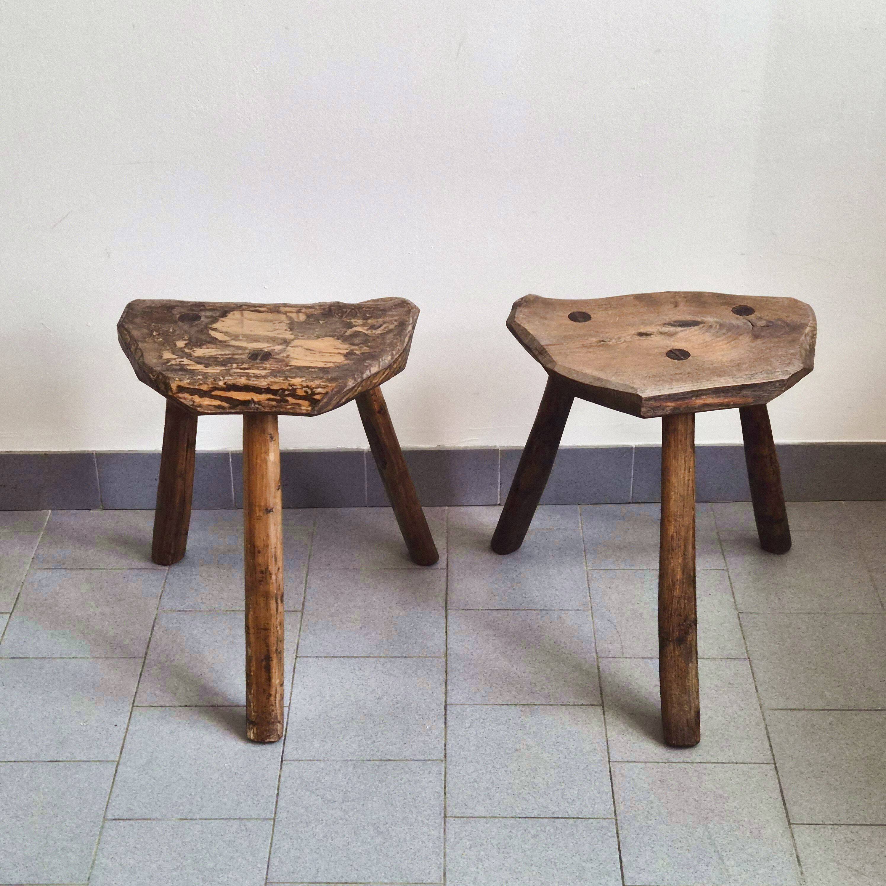 Pair of vintage brutalist stools from the 1970s.