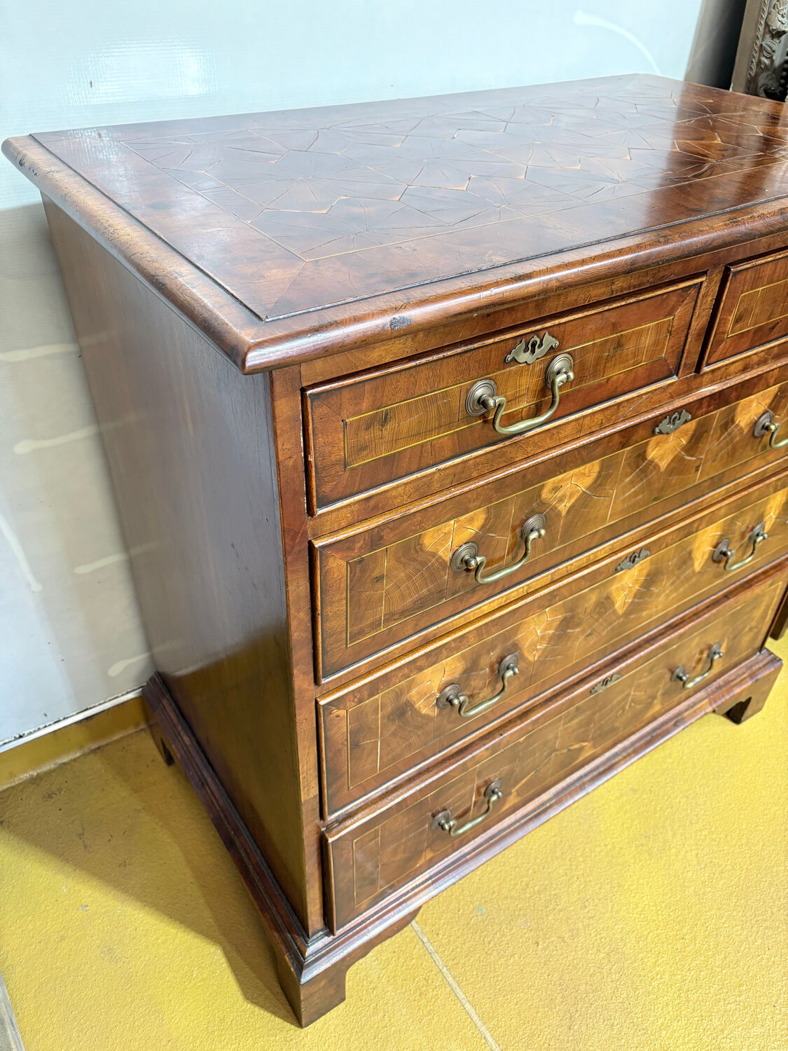 19th century Georgian style commode in end-grain wood marquetry.