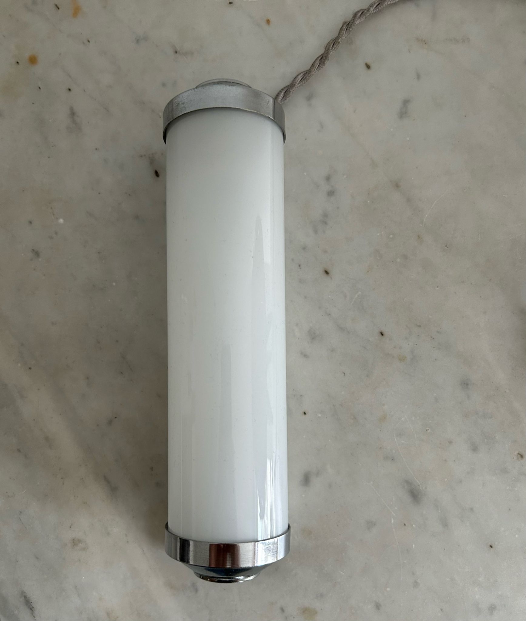 Vintage modernist wall lamp, chrome and opaline glass, France 1930