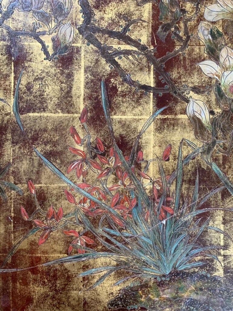 A.Bouverat Lacquered panel of Chinese inspiration hand painted 20th century