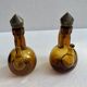 Oil and vinegar server amber glass and olive wood