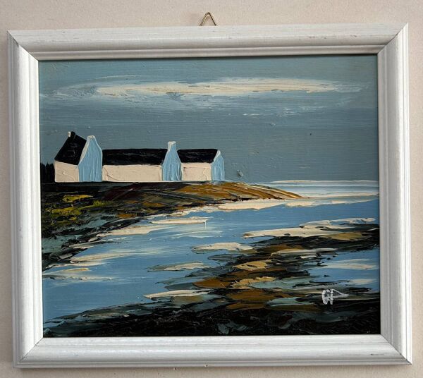 Marine bretonne, huile au couteau, Signée BP. Nouvelle série.