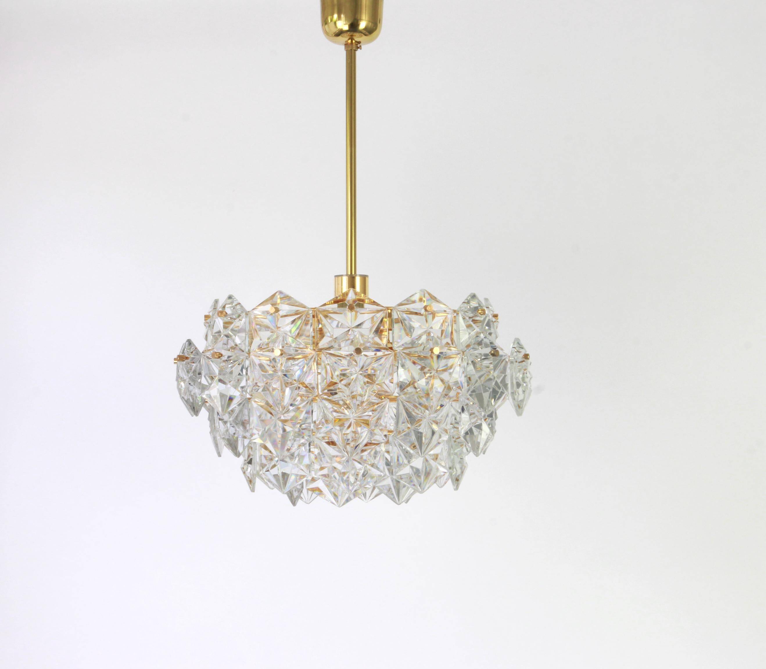 Brass and crystal glass chandelier by Kinkeldey, Germany, 1970s.