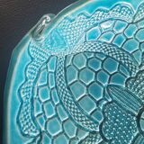 Signed turquoise enameled ceramic pocket tray