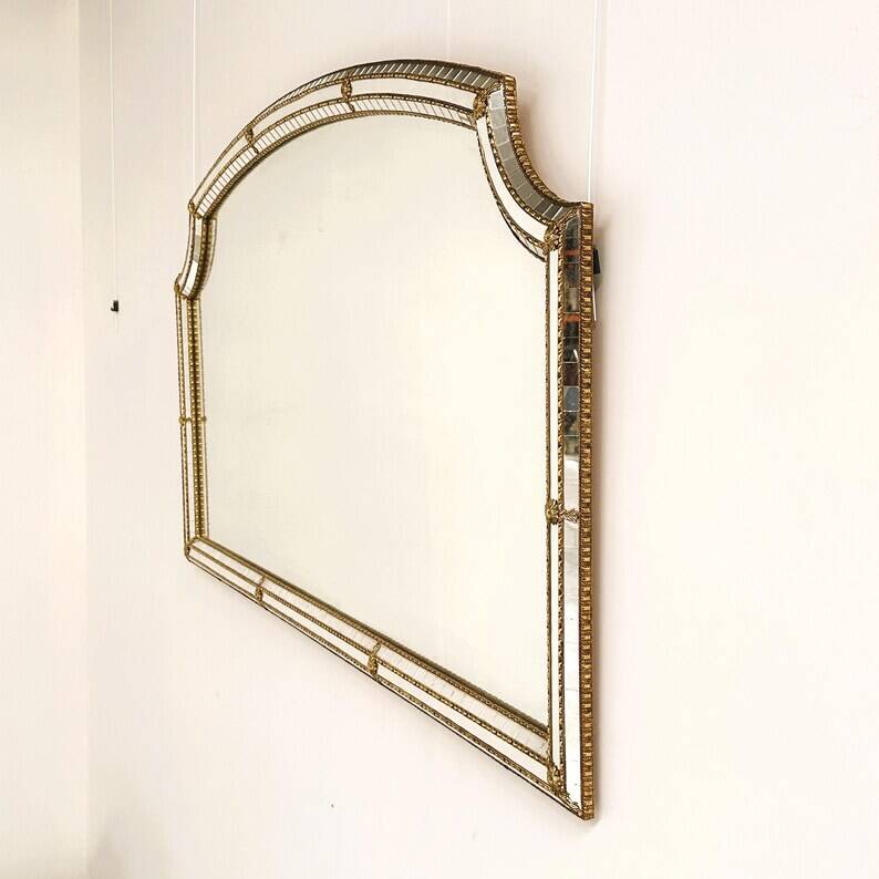 Spanish Golden Mosaic Mirror with Decorative Floral Patterns, 1970s