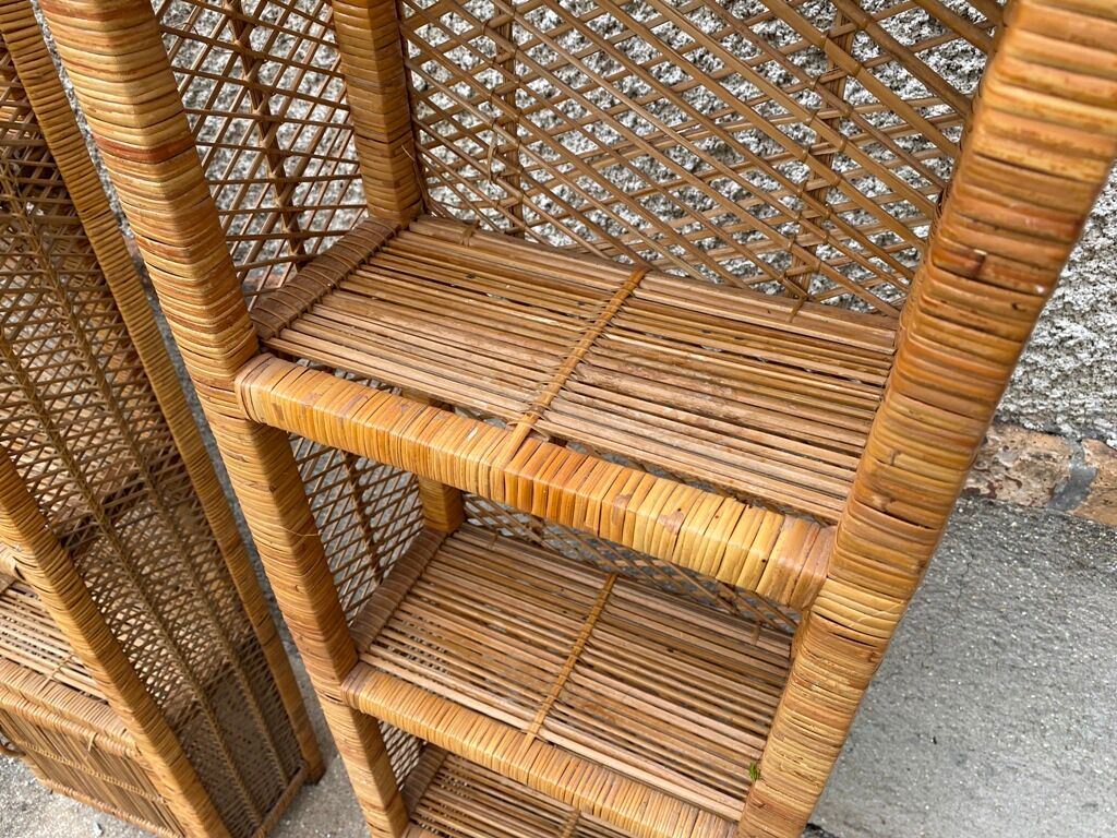 Pair of wicker rattan bookcases