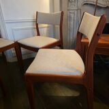 Set of 4 vintage teak and beige tweed chairs by Johannes Anderse