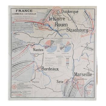 Carte affiche scolaire Rossignol "Commerce extérieur / Industrie"