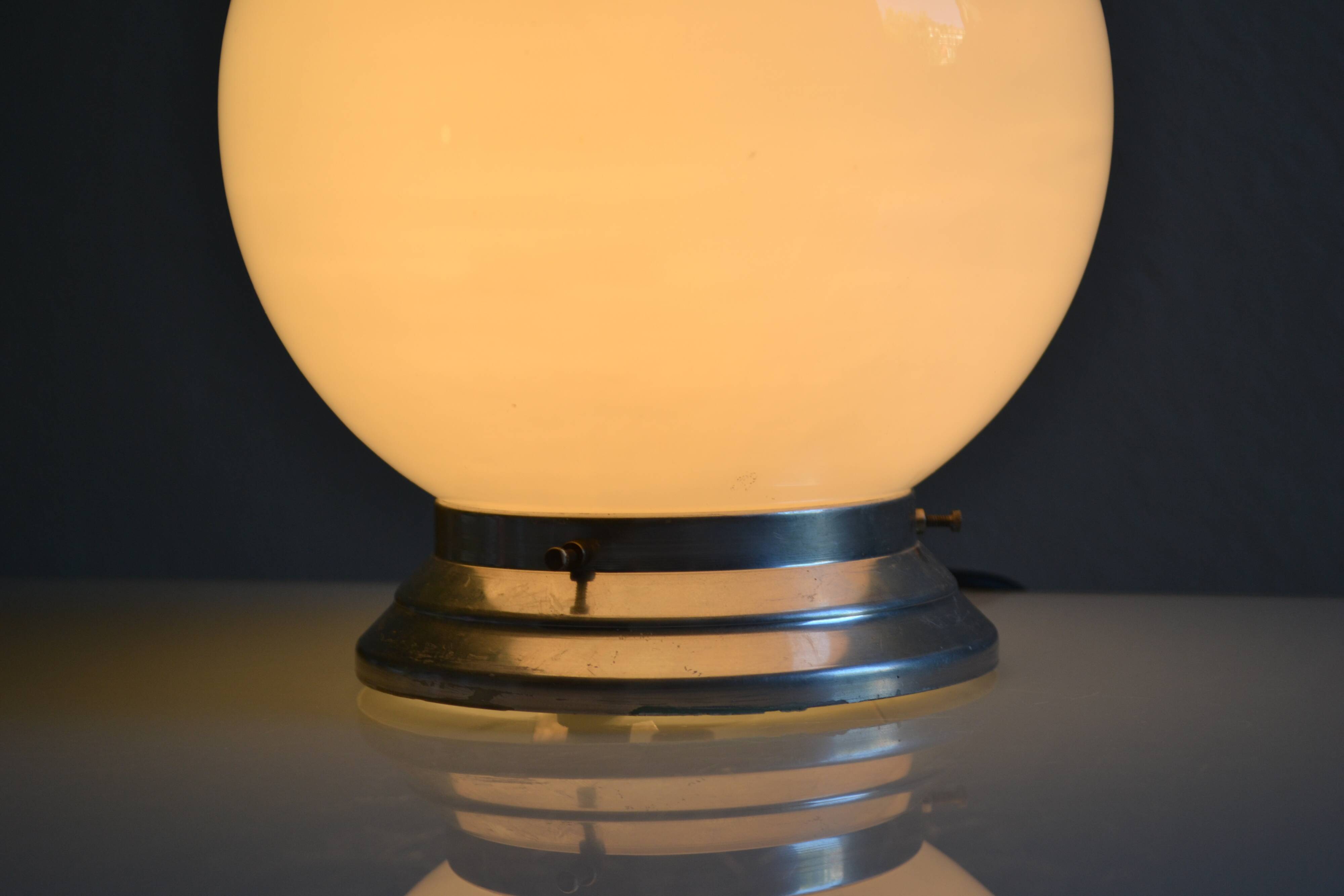 Art Deco table lamp with white opaline glass globe