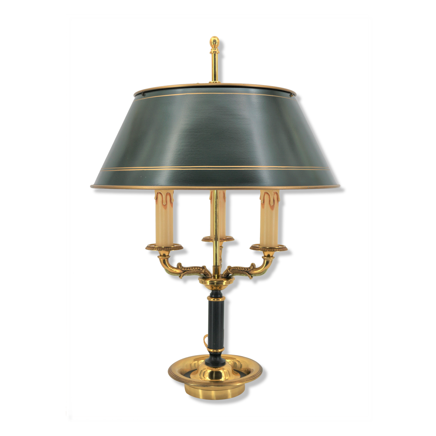 Empire style bronze hot water bottle lamp three lights and lacquered lampshade Lucien Gau