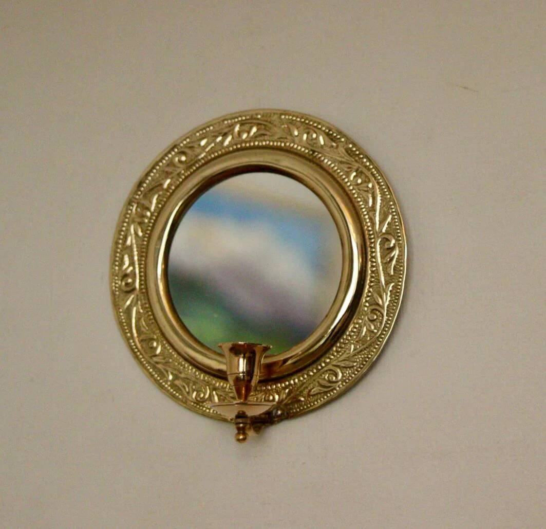 Applique murale vintage en laiton avec miroir