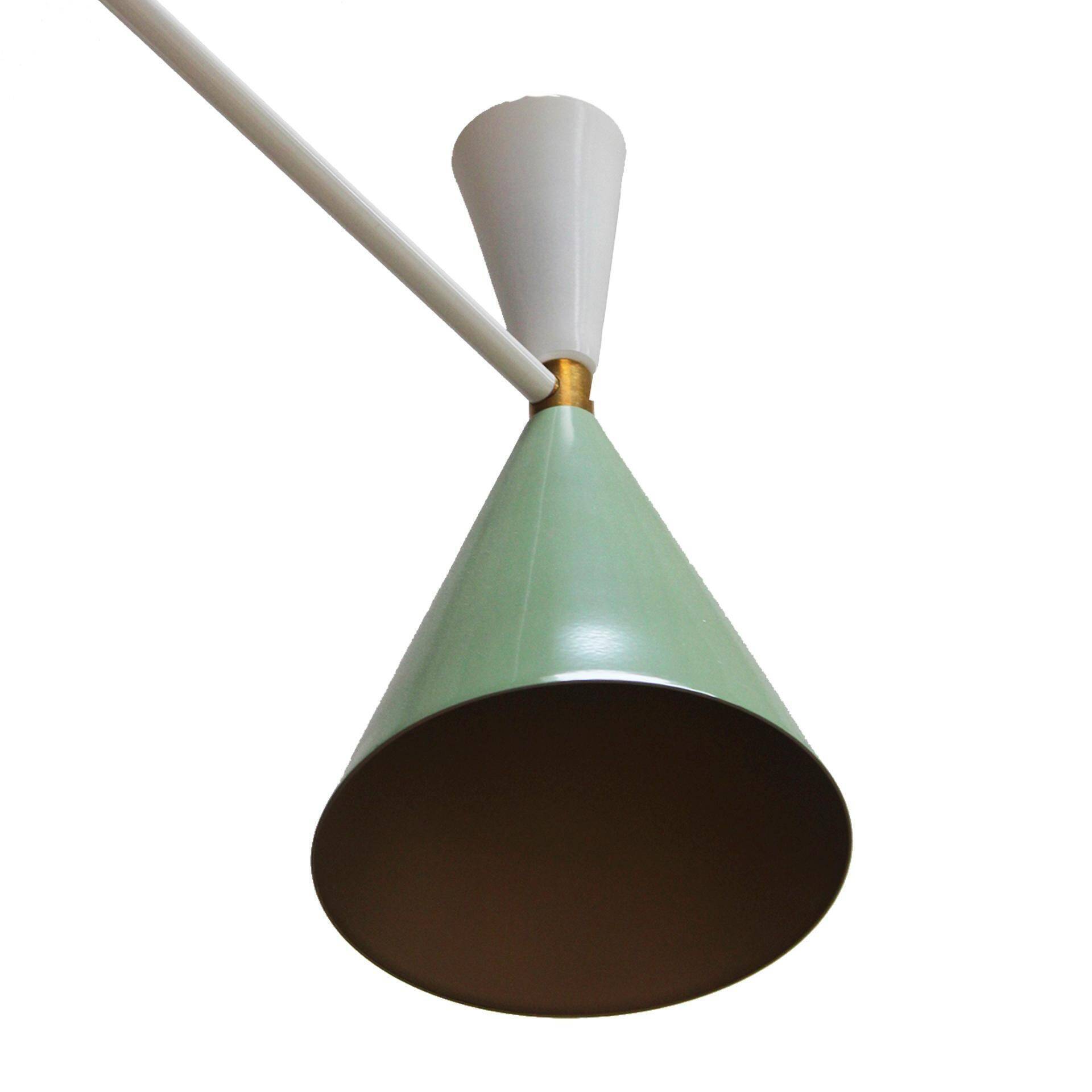 Stilnovo Style White and Green Lacquered Suspension Lamp . Spain, 2022