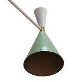 Stilnovo Style White and Green Lacquered Suspension Lamp . Spain, 2022
