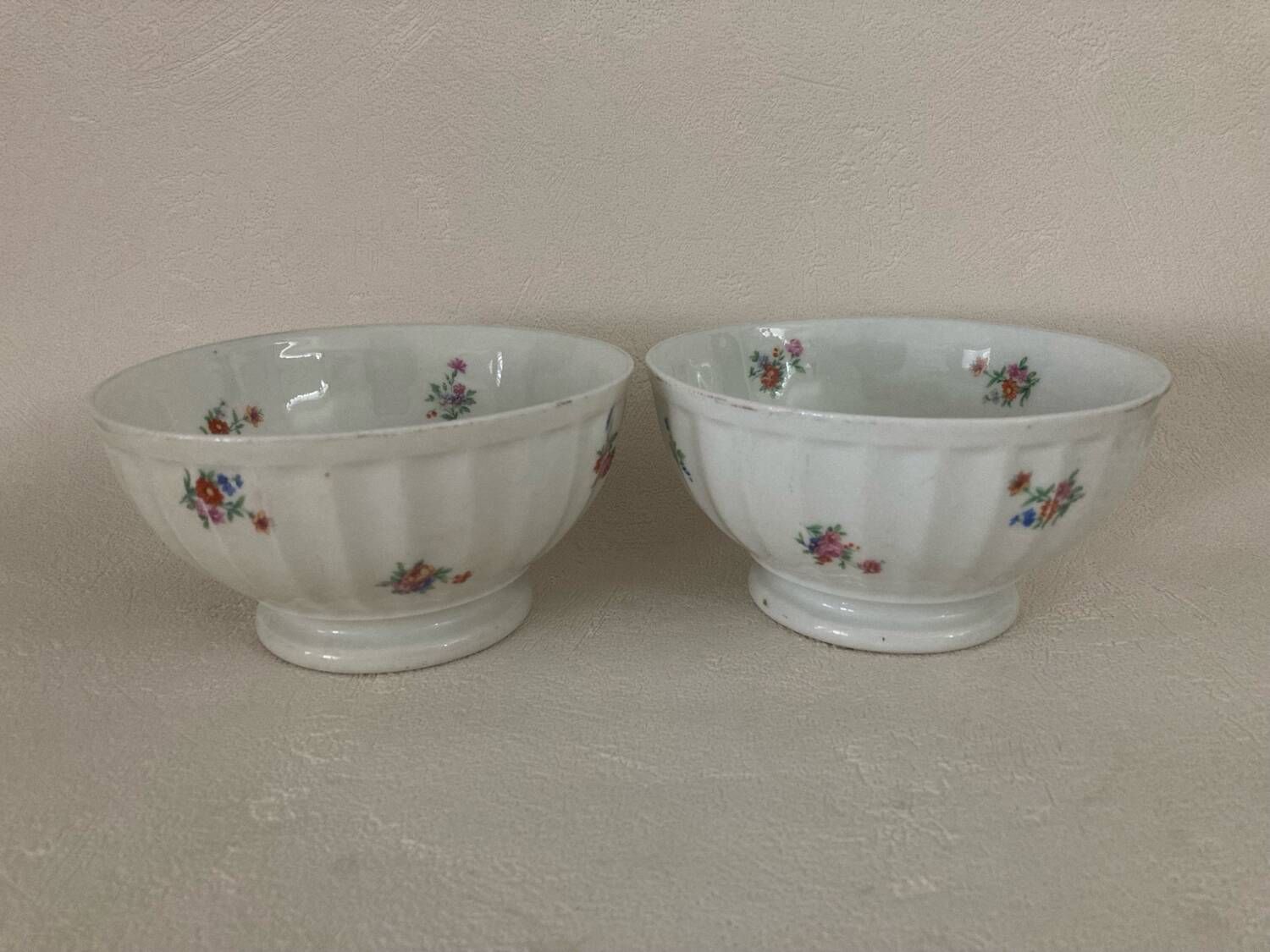 2 Antique Faceted Bowls with Small Flower Pattern PL France