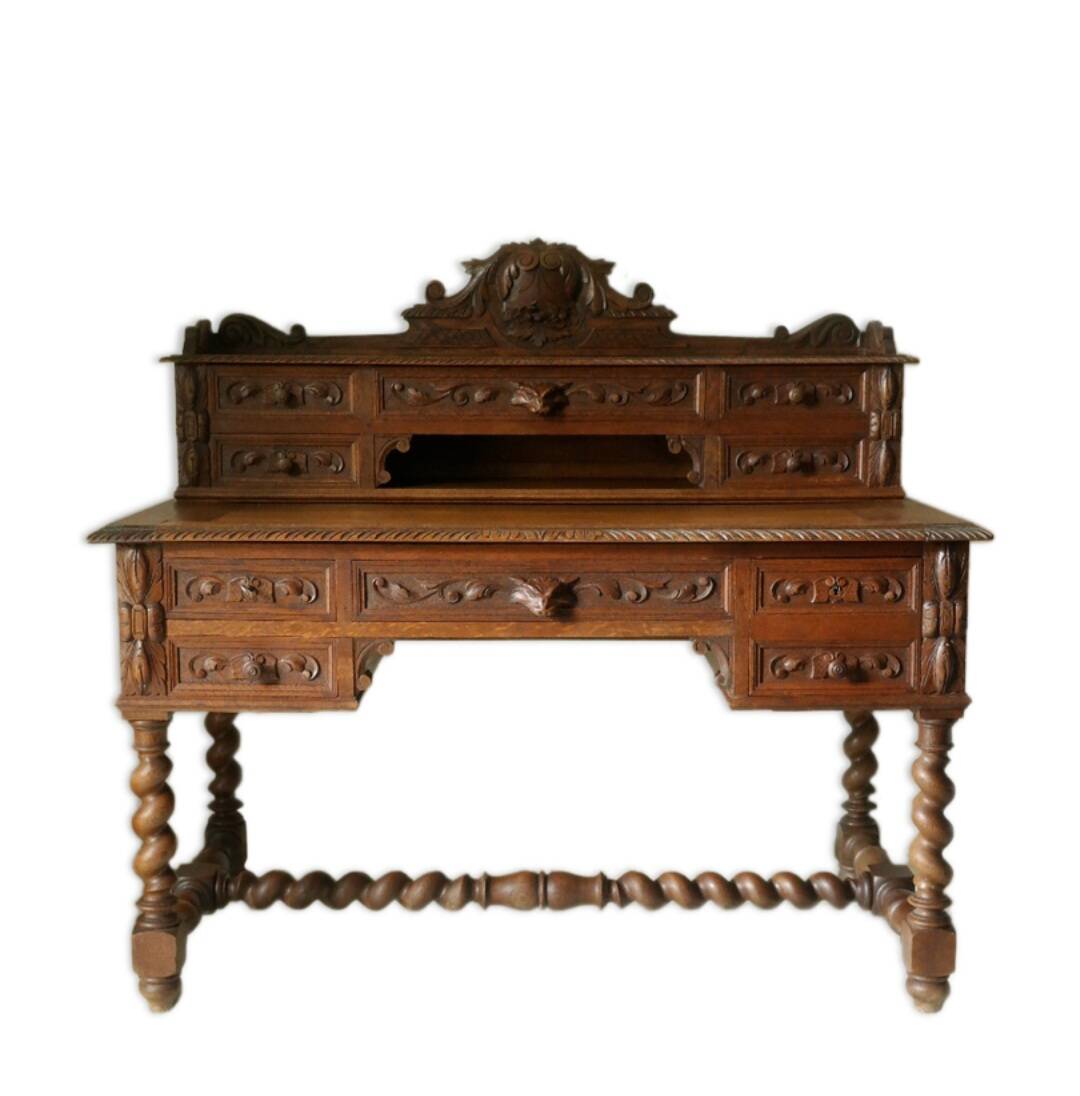 Neo-Renaissance oak cashier's desk and podium