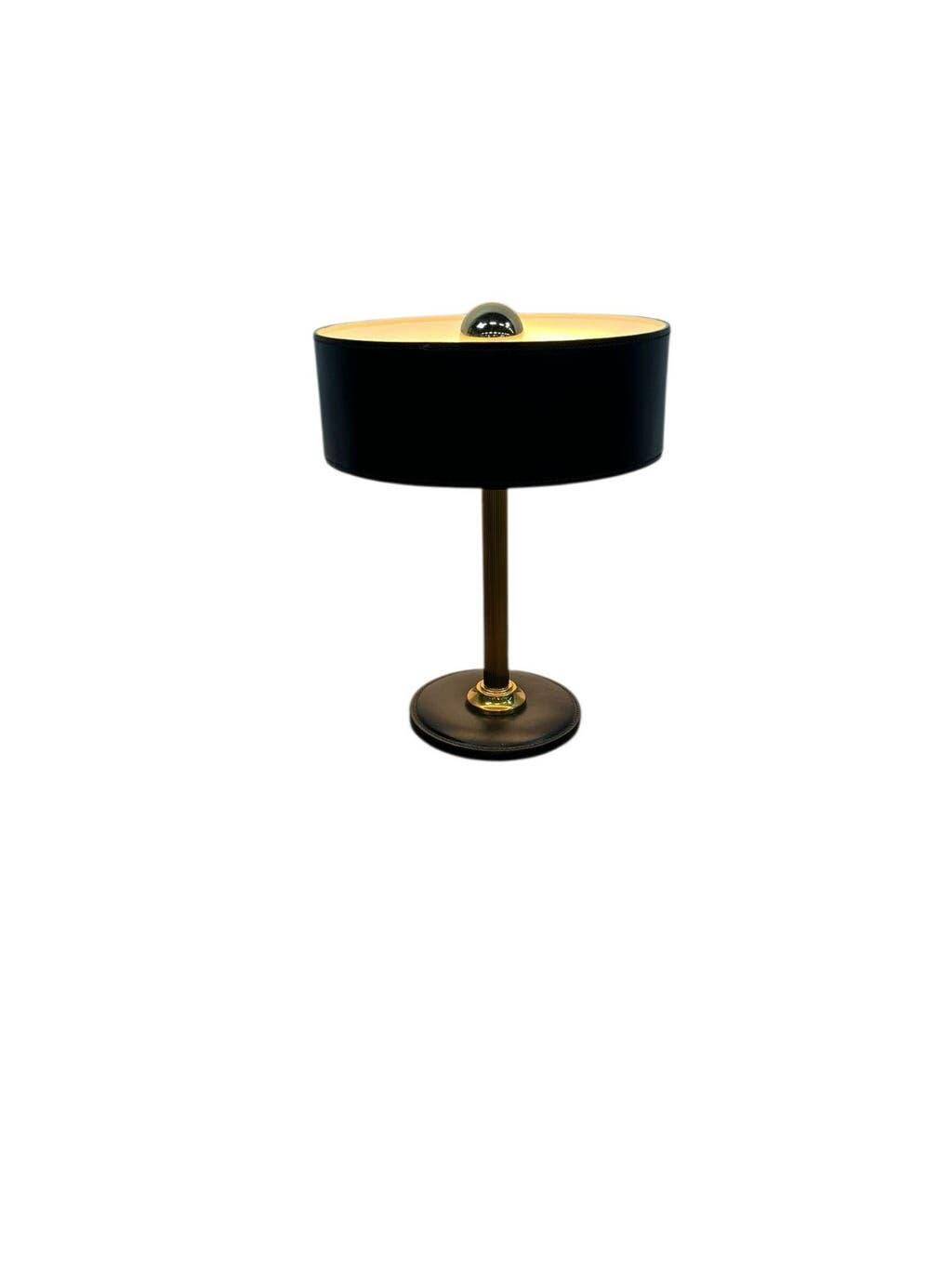 Lampe de table vintage noire avec pied en cuir