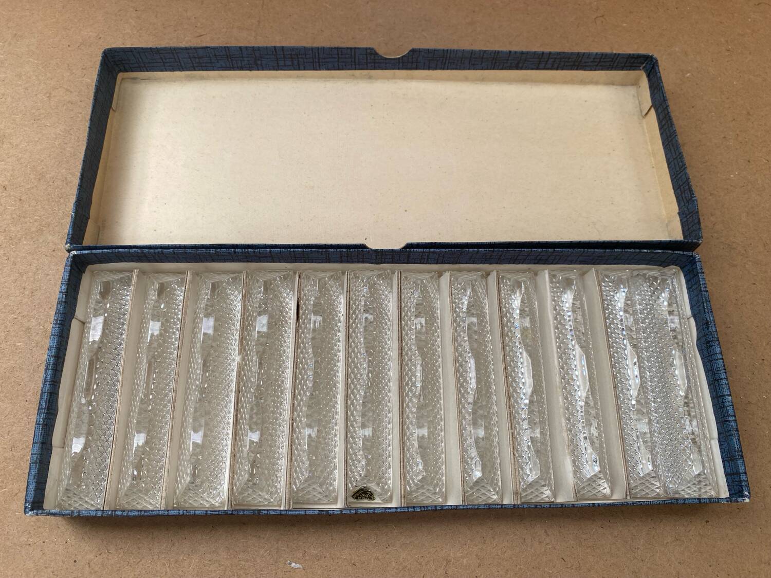 Antique set of 12 crystal knife holders art table kitchen vintage