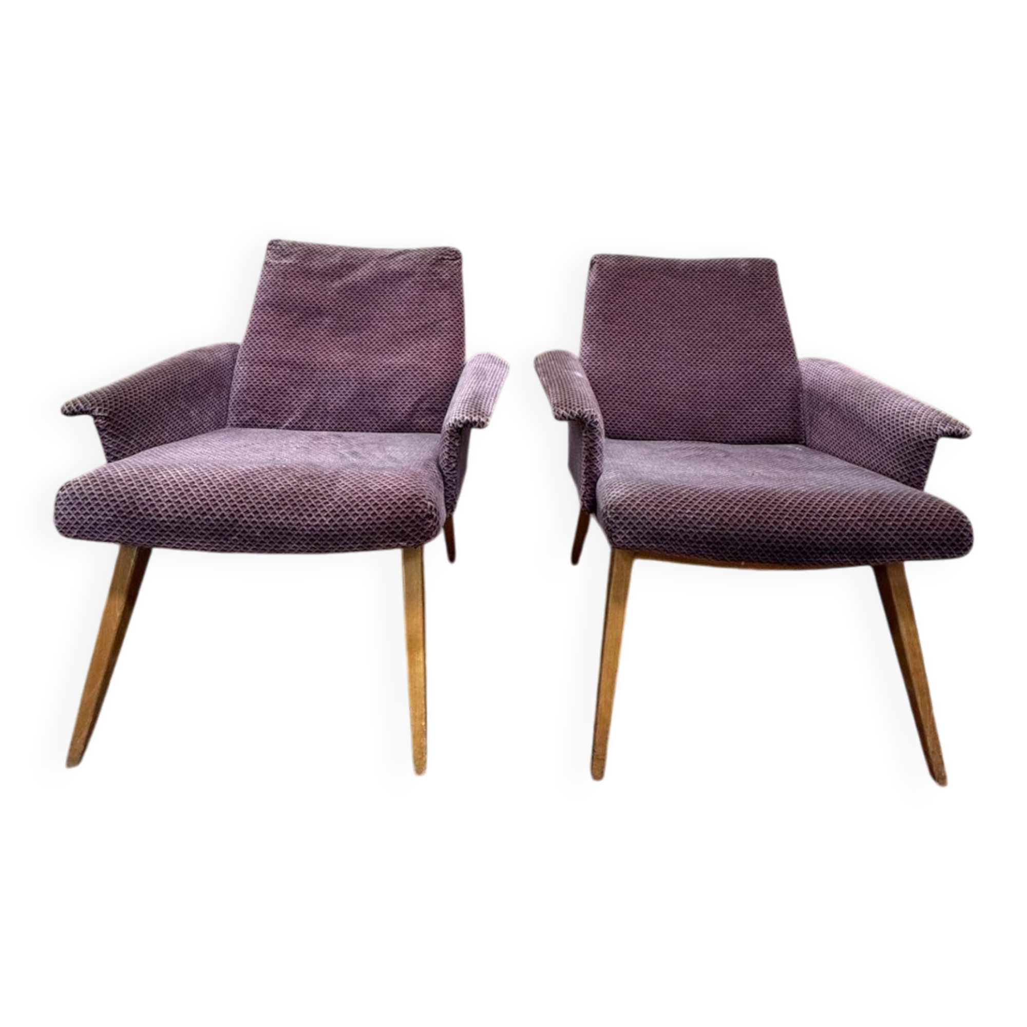 Pair of lounge chairs – 1950s/60s – Karl Laible – Oak and velvet