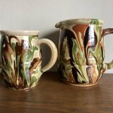 Pair of varnished earthenware vase pitchers mixed Dieulefit popular art