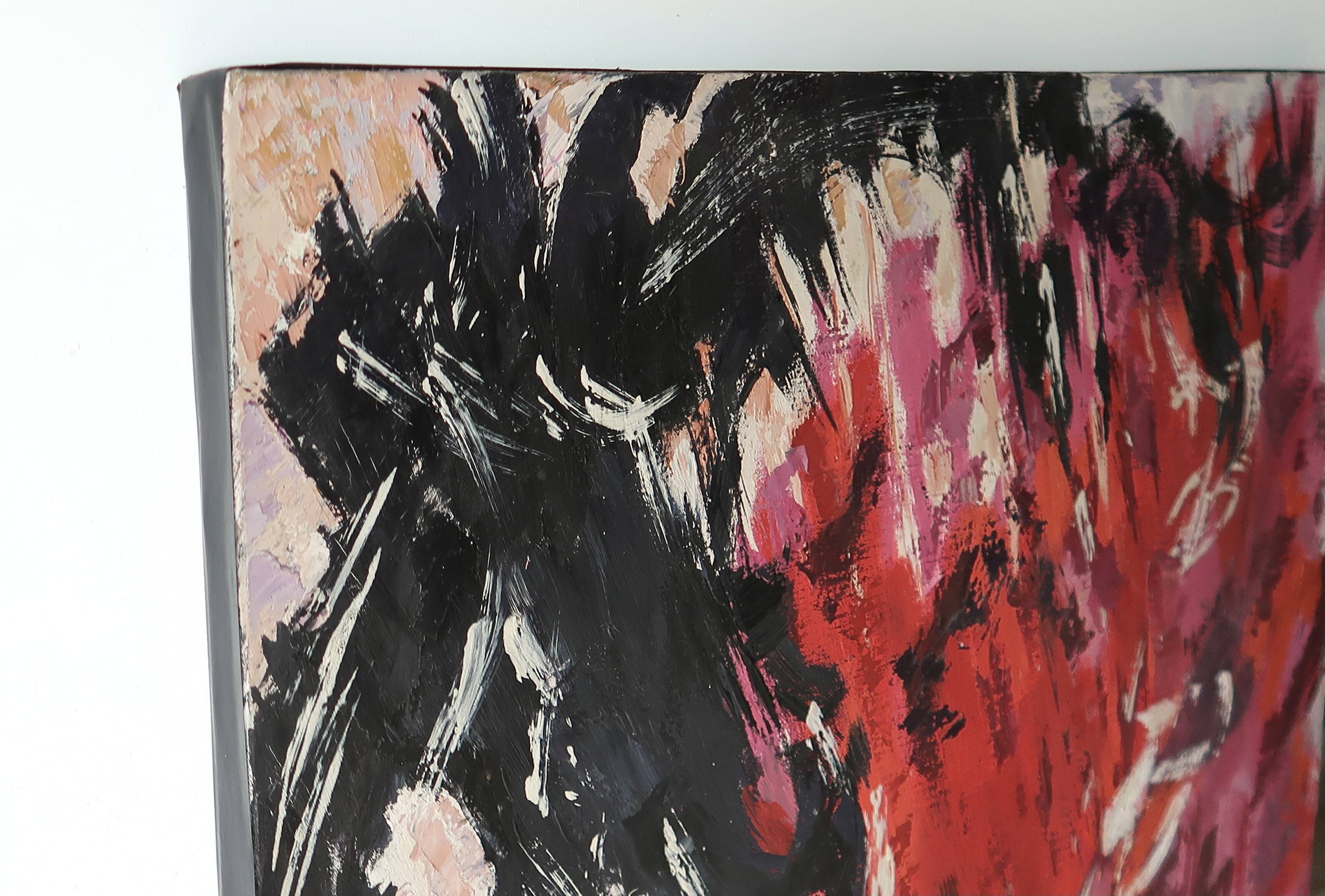 Painting, abstract painting signed Vieville, 1980s