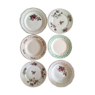 Six matching flat plates in red and green