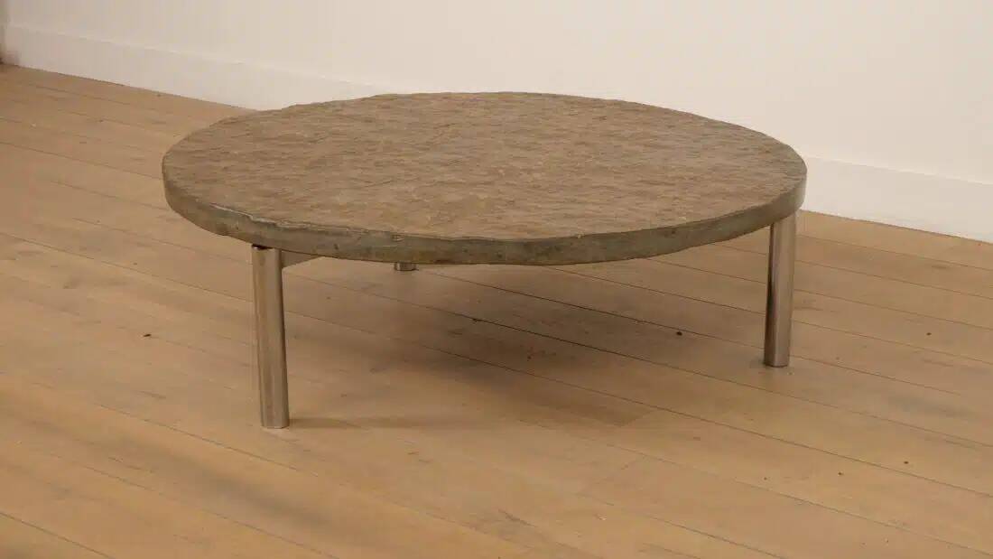 Vintage coffee table | Natural stone | Stainless steel | Brutalist