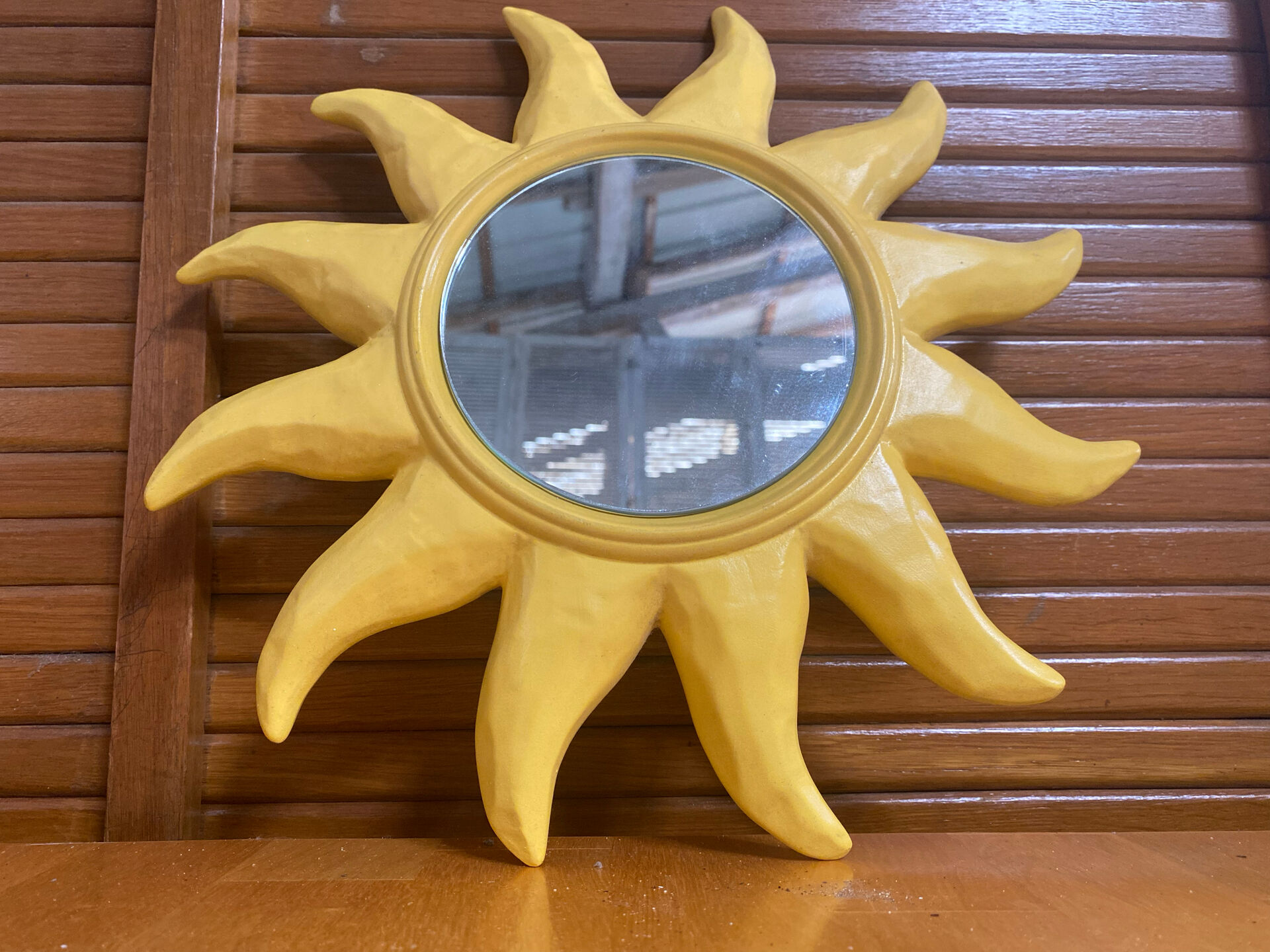 Vintage Yellow Ceramic Sun Mirror D. DINIS #E067
